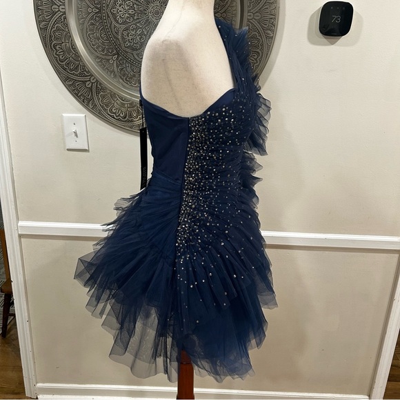 NWT $595 Badgley Mischa pleated tulle mini in navy - Size 2 - Picture 10 of 13